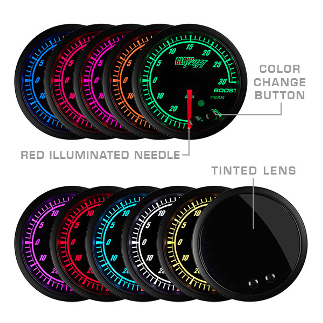 Elite 10 Color 60 PSI Boost Gauge