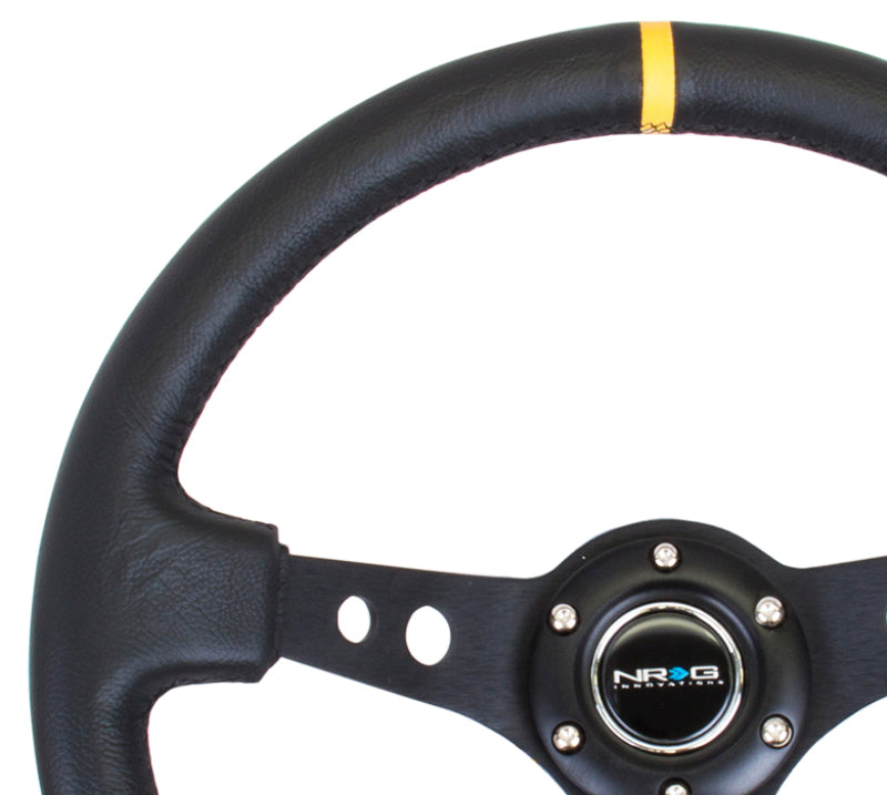 NRG Reinforced Steering Wheel  350mm Cutout Spoke/Yellow Center Mark