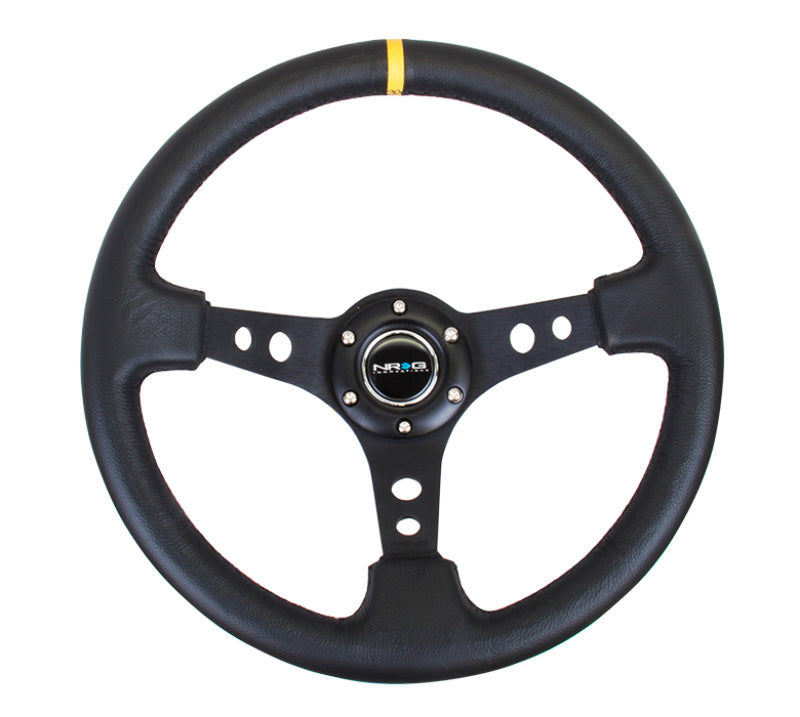 NRG Reinforced Steering Wheel  350mm Cutout Spoke/Yellow Center Mark