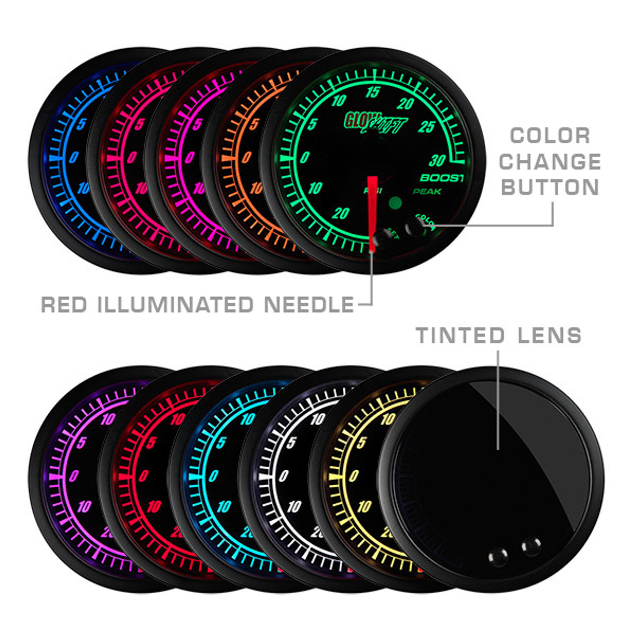 Elite 10 Color Water Temperature Gauge | GlowShift