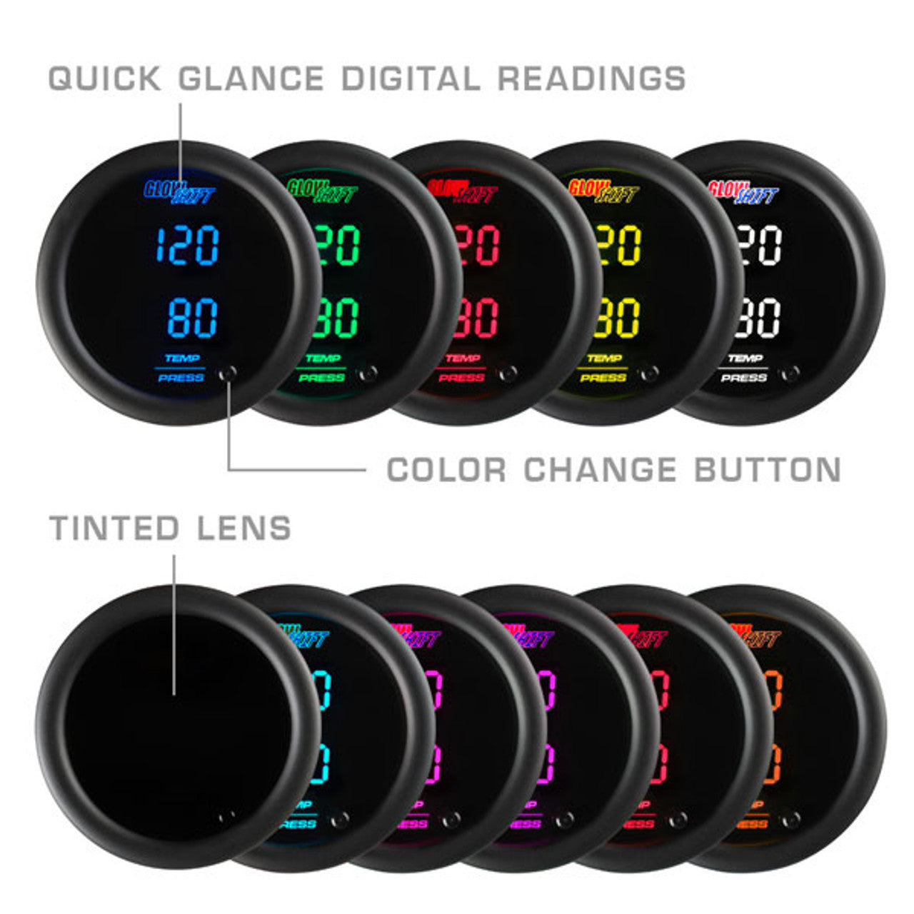 10 Color Digital Dual Temperature & Pressure Gauge