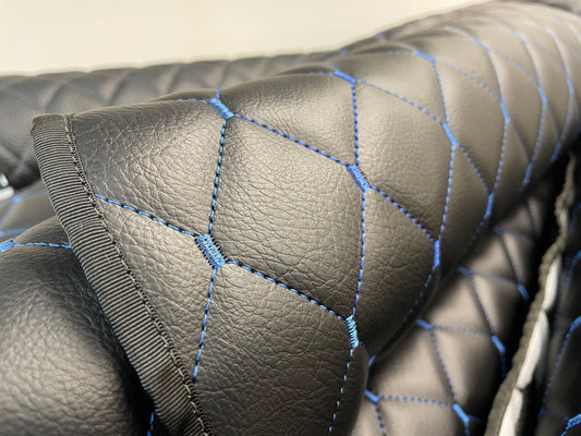 90-05 Miata Speaker Panel Covering - Blue Stitching Diamond Quilted Textured Black